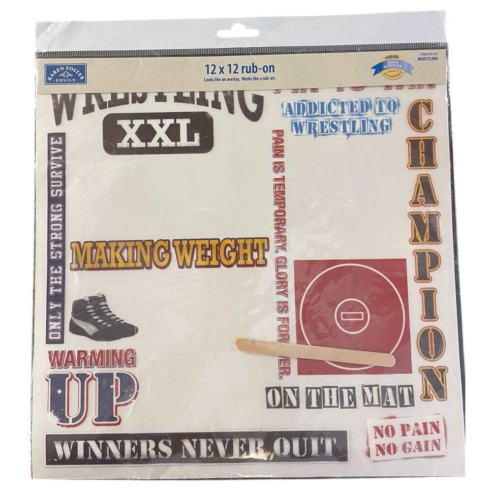 Wrestling Scrapbook Design 12 x 12 Rub-On Transfer Sheet Crafts Journaling Sport